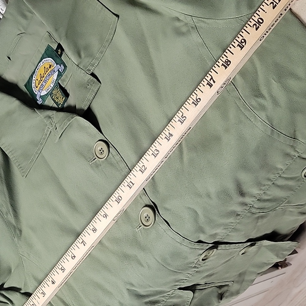 Cabelas Sage Green Button Up Jacket Collared Outdoor Coat Womens L - Picture 10 of 12